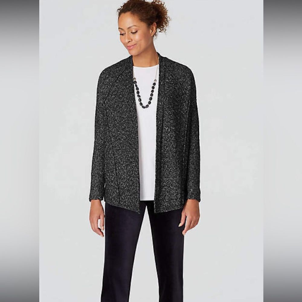 J. Jill Black White Grey Pure Jill Multiseamed Open-Front Cardigan Sweater